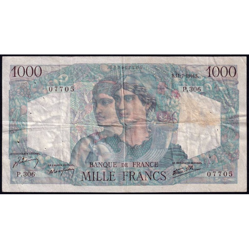 F 41-15 - 11/07/1946 - 1000 francs - Minerve et Hercule - Série P.306 - Etat : TB+