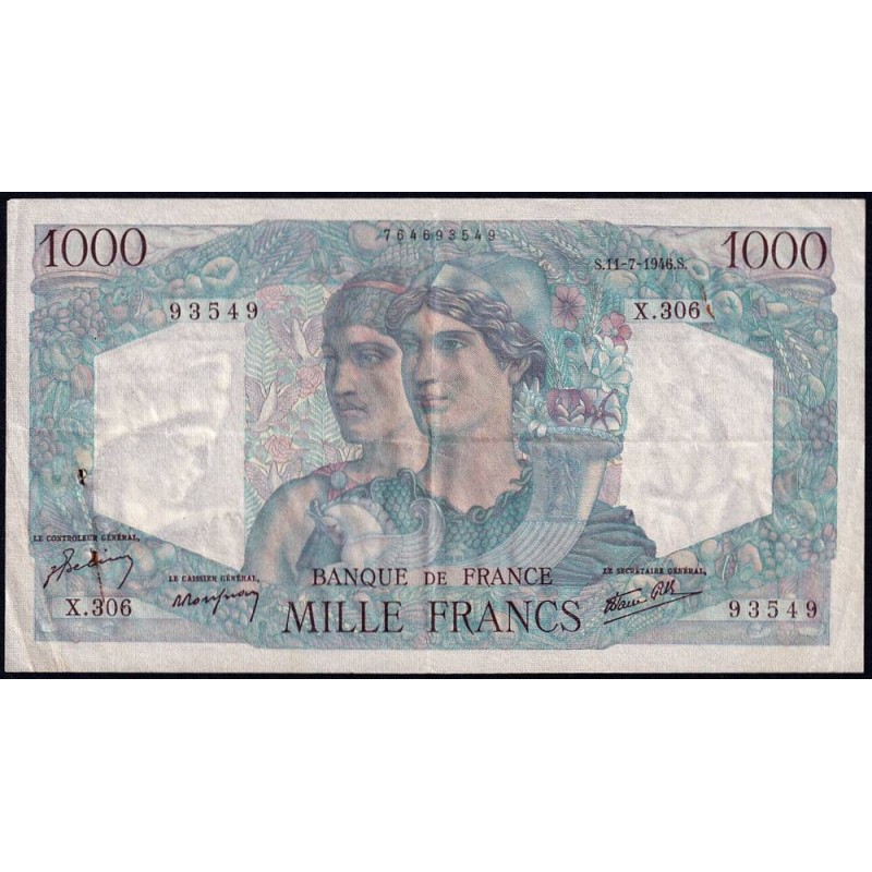 F 41-15 - 11/07/1946 - 1000 francs - Minerve et Hercule - Série X.306 - Etat : TTB+