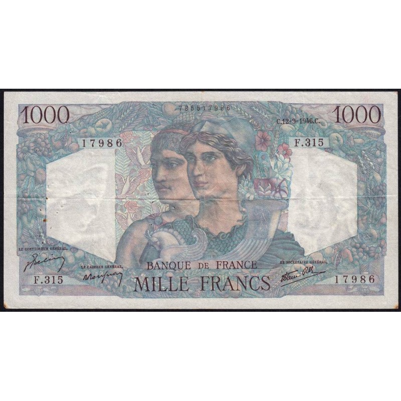 F 41-16 - 12/09/1946 - 1000 francs - Minerve et Hercule - Série F.315 - Etat : TTB