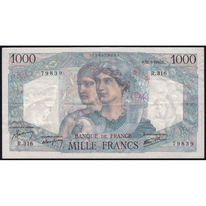 F 41-16 - 12/09/1946 - 1000 francs - Minerve et Hercule - Série R.316 - Etat : TTB+