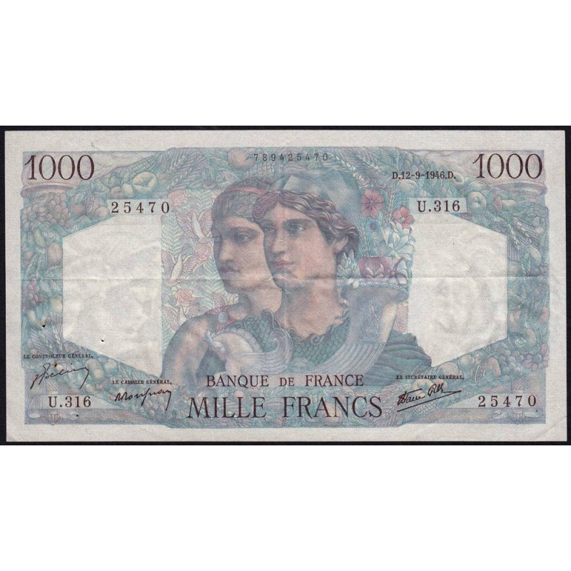 F 41-16 - 12/09/1946 - 1000 francs - Minerve et Hercule - Série U.316 - Etat : TTB+
