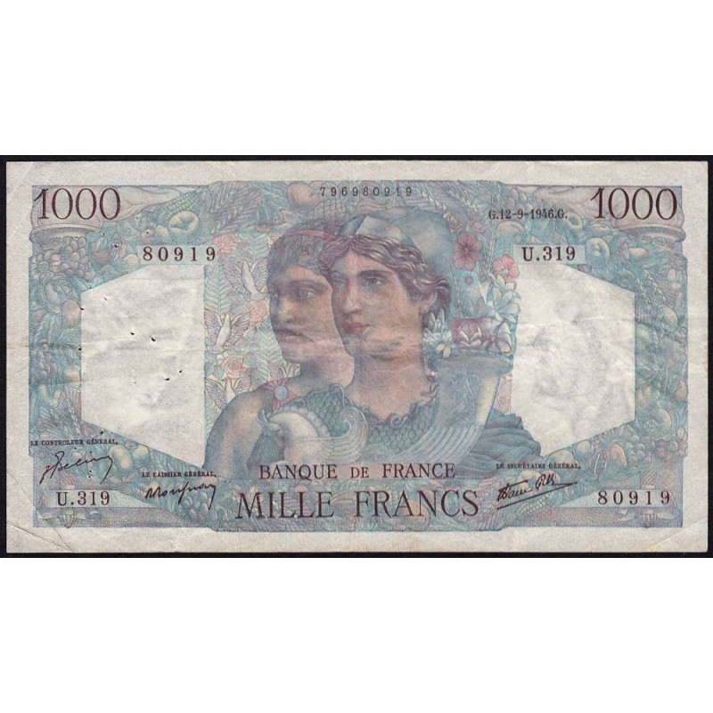 F 41-16 - 12/09/1946 - 1000 francs - Minerve et Hercule - Série U.319 - Etat : TB+