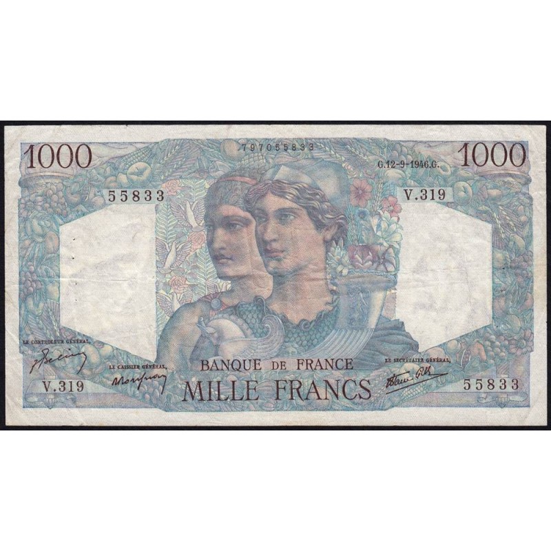 F 41-16 - 12/09/1946 - 1000 francs - Minerve et Hercule - Série V.319 - Etat : TTB-