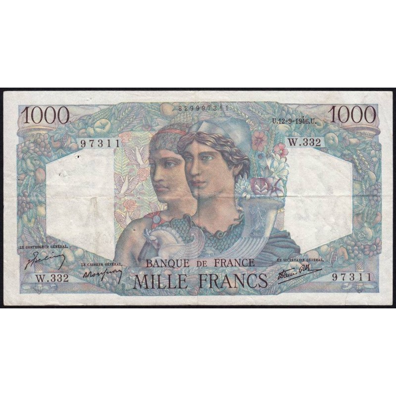 F 41-16 - 12/09/1946 - 1000 francs - Minerve et Hercule - Série W.332 (remplacement) - Etat : TTB-
