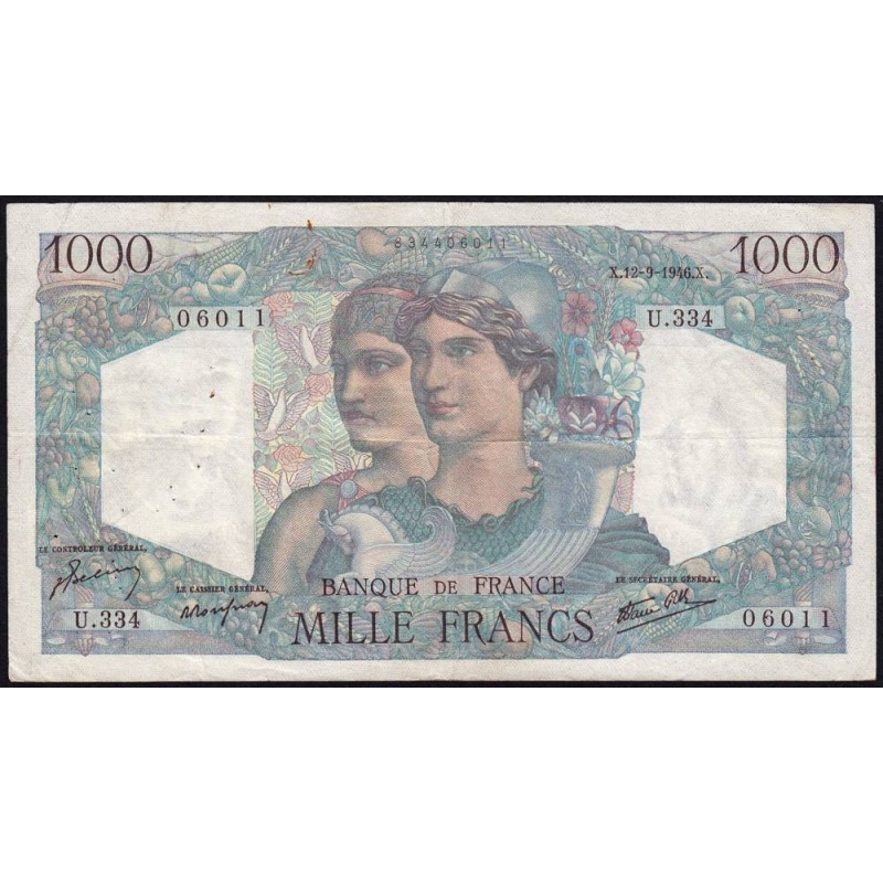 F 41-16 - 12/09/1946 - 1000 francs - Minerve et Hercule - Série U.334 - Etat : TTB