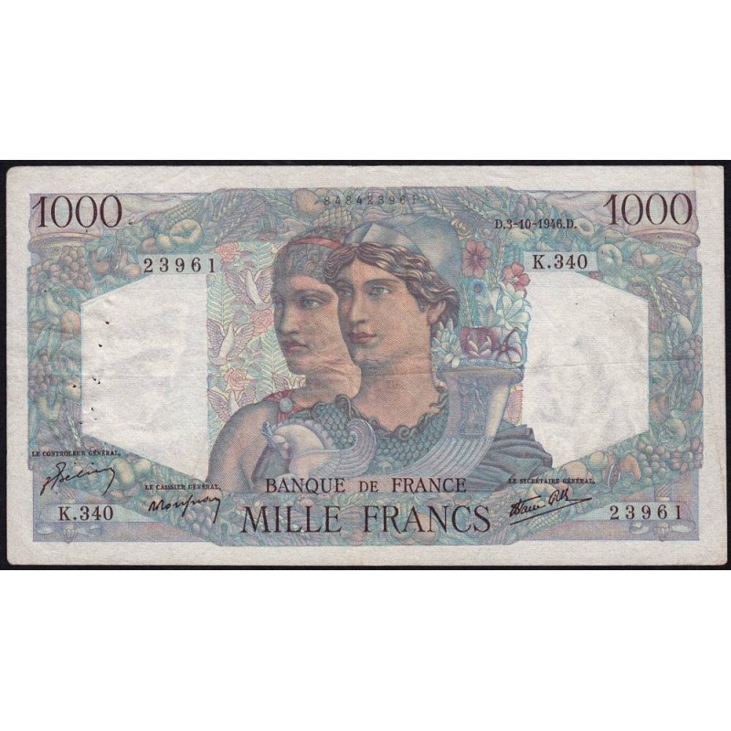 F 41-17 - 03/10/1946 - 1000 francs - Minerve et Hercule - Série K.340 - Etat : TB+