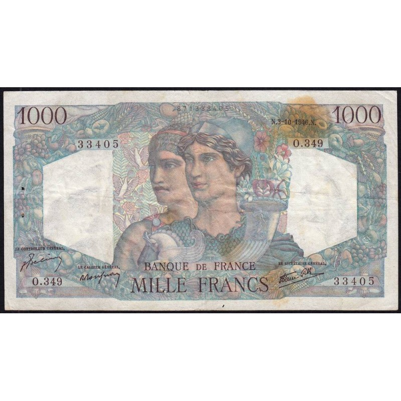 F 41-17 - 03/10/1946 - 1000 francs - Minerve et Hercule - Série O.349 - Etat : TB