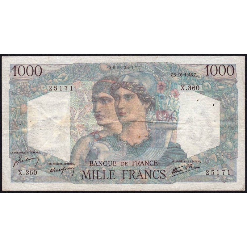 F 41-17 - 03/10/1946 - 1000 francs - Minerve et Hercule - Série X.360 - Etat : TB+