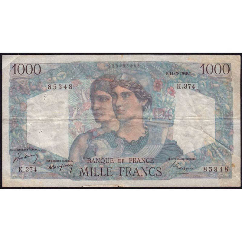 F 41-19 - 11/03/1948 - 1000 francs - Minerve et Hercule - Série K.374 - Etat : TB