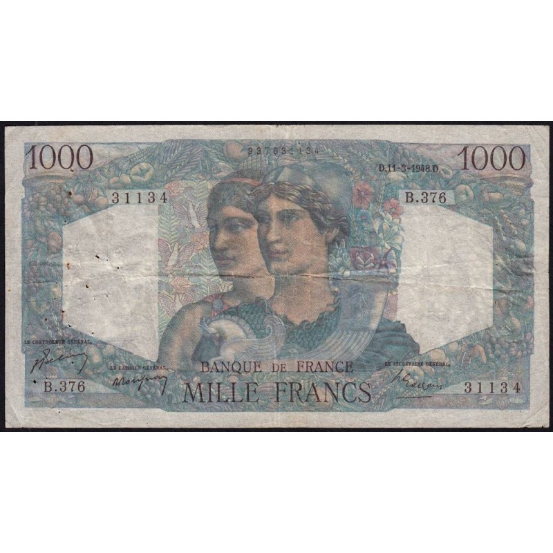 F 41-19 - 11/03/1948 - 1000 francs - Minerve et Hercule - Série B.376 - Etat : TB-
