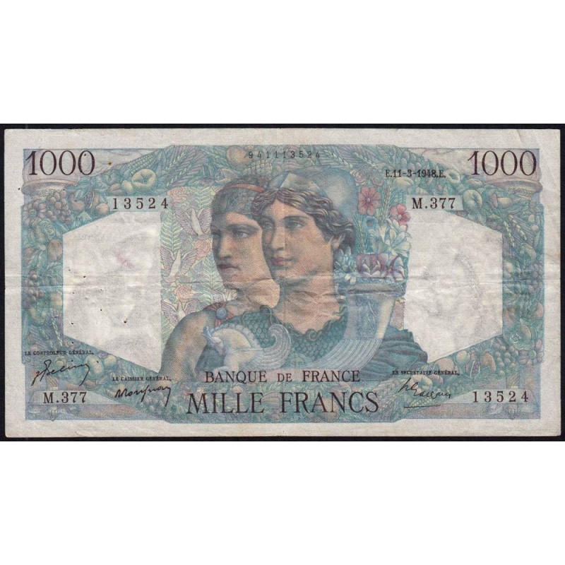 F 41-19 - 11/03/1948 - 1000 francs - Minerve et Hercule - Série M.377 - Etat : TB+