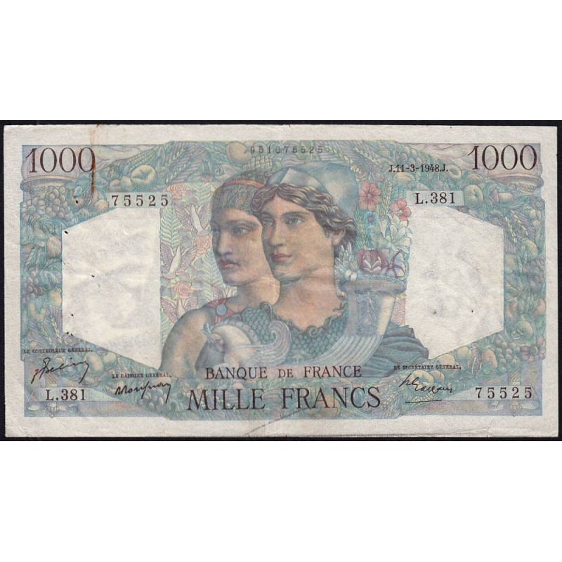 F 41-19 - 11/03/1948 - 1000 francs - Minerve et Hercule - Série L.381 - Etat : TB+