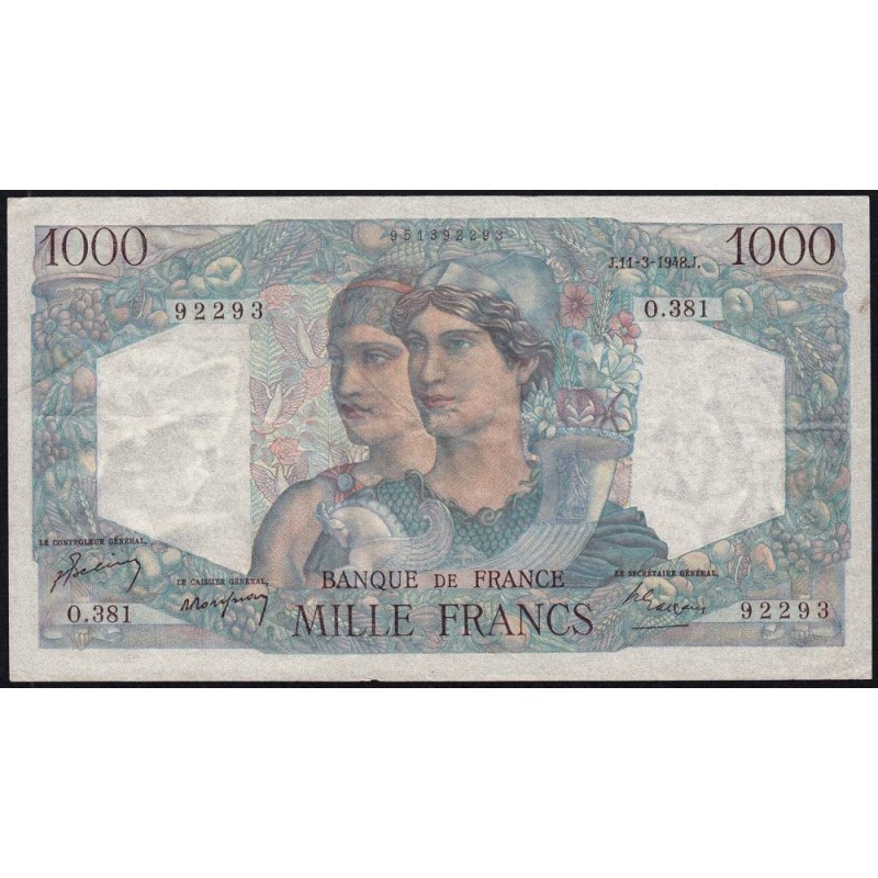 F 41-19 - 11/03/1948 - 1000 francs - Minerve et Hercule - Série O.381 - Etat : TTB