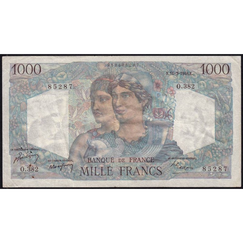 F 41-19 - 11/03/1948 - 1000 francs - Minerve et Hercule - Série O.382 - Etat : TB+