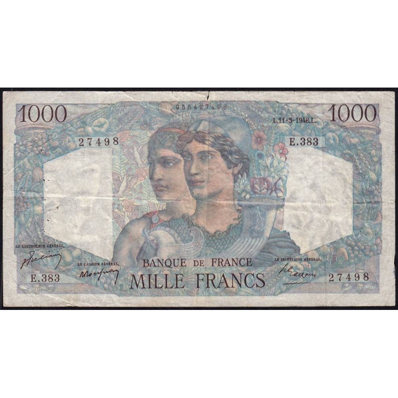 F 41-19 - 11/03/1948 - 1000 francs - Minerve et Hercule - Série E.383 - Etat : TB-