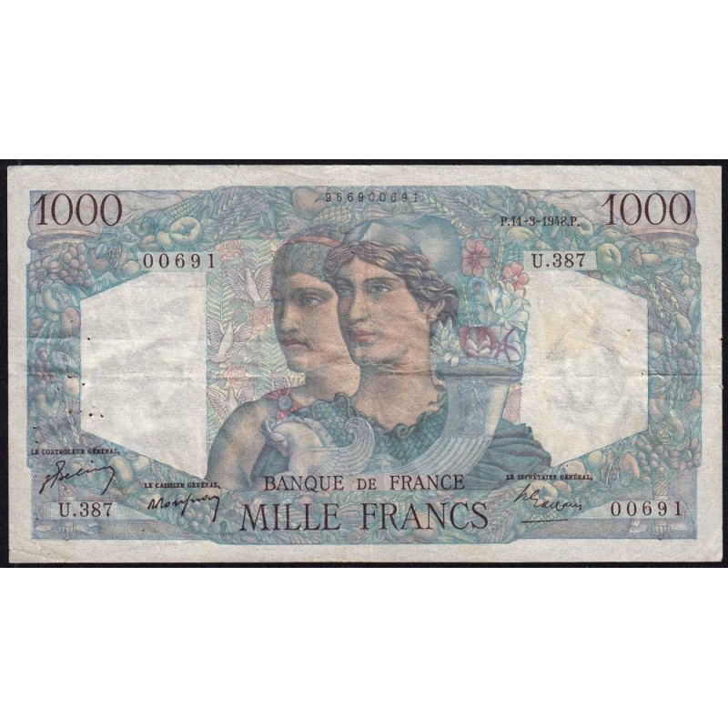 F 41-19 - 11/03/1948 - 1000 francs - Minerve et Hercule - Série U.387 - Etat : TB