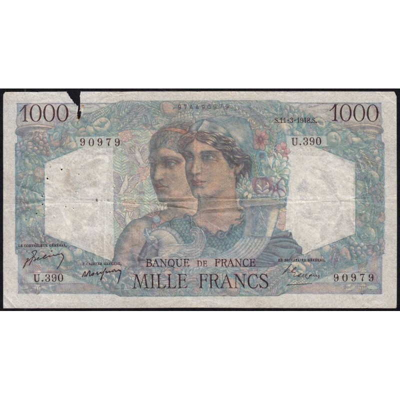 F 41-19 - 11/03/1948 - 1000 francs - Minerve et Hercule - Série U.390 - Etat : B-