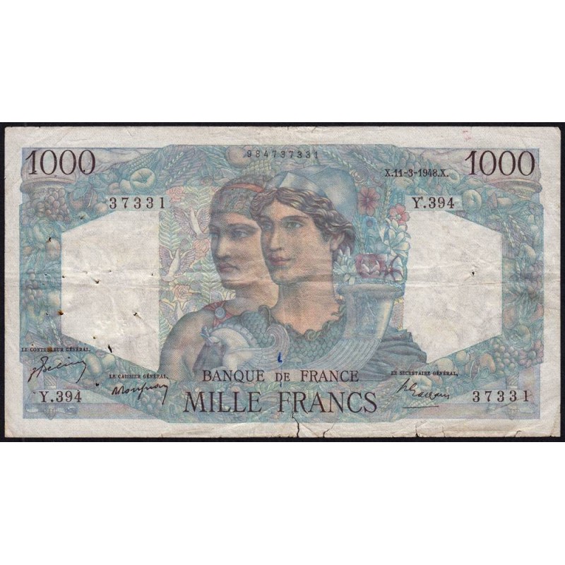 F 41-19 - 11/03/1948 - 1000 francs - Minerve et Hercule - Série Y.394 - Etat : TB-
