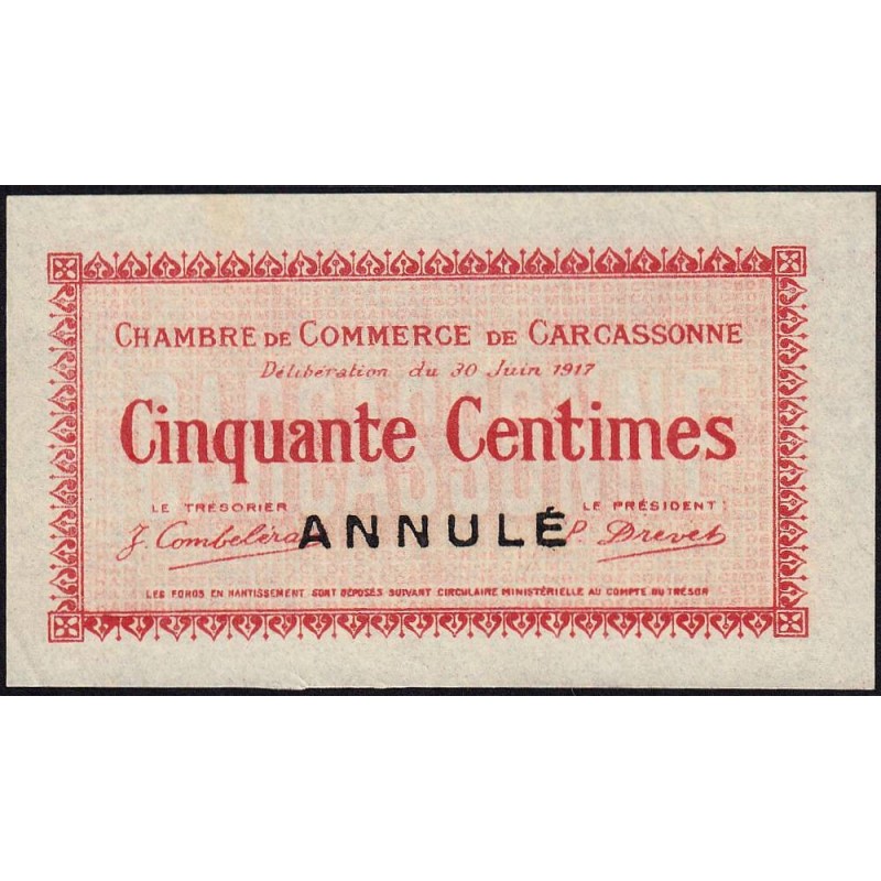 Carcassonne - Pirot 38-12 - 50 centimes - 1917 - Annulé - Etat : SUP+