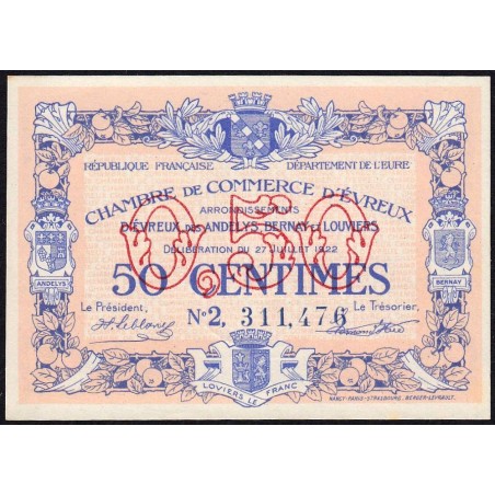 Evreux (Eure) - Pirot 57-25 - 50 centimes - Chiffre 2 - 27/07/1922 - Etat : pr.NEUF