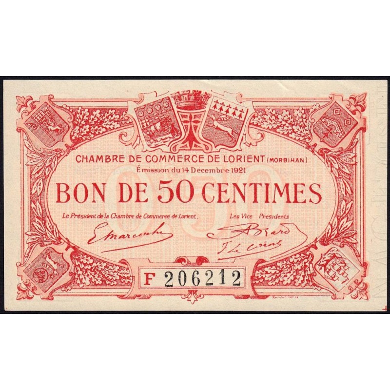 Lorient (Morbihan) - Pirot 75-38 variété - 50 centimes - Série F - 14/12/1921 - Etat : SPL