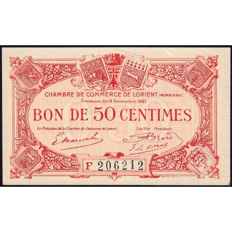 Lorient (Morbihan) - Pirot 75-38 variété - 50 centimes - Série F - 14/12/1921 - Etat : SPL