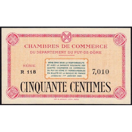 Puy-de-Dôme - Pirot 103-1 - 50 centimes - Série R 118 - Sans date - Etat : NEUF