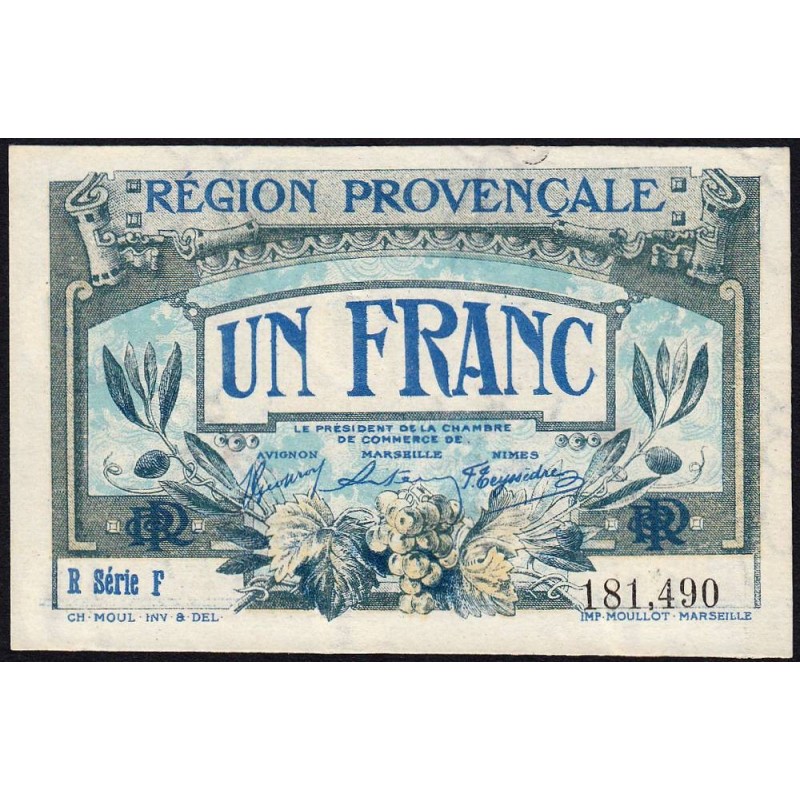 Région Provençale - Pirot 102-8 - 1 franc - R Série F - Sans date - Etat : SPL+