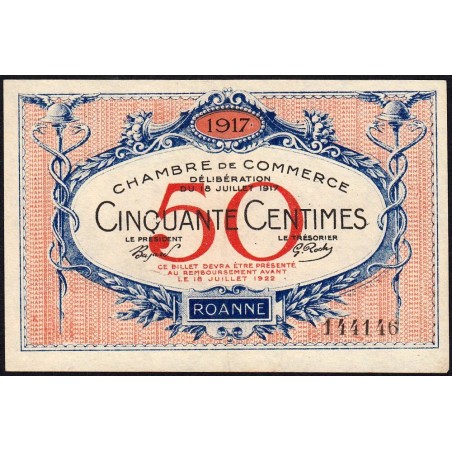 Roanne - Pirot 106-9 - 50 centimes - Sans série - 18/07/1917 - Etat : pr.NEUF