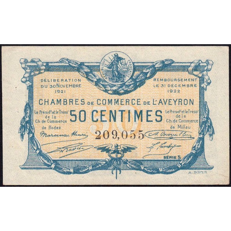 Rodez et Millau - Pirot 108-16 - 50 centimes - Série 5 - 30/11/1921 - Etat : SPL
