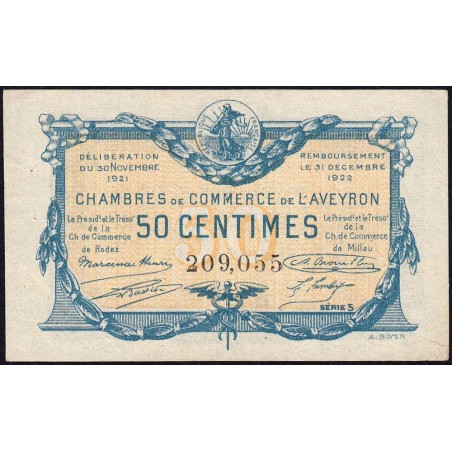 Rodez et Millau - Pirot 108-16 - 50 centimes - Série 5 - 30/11/1921 - Etat : SPL