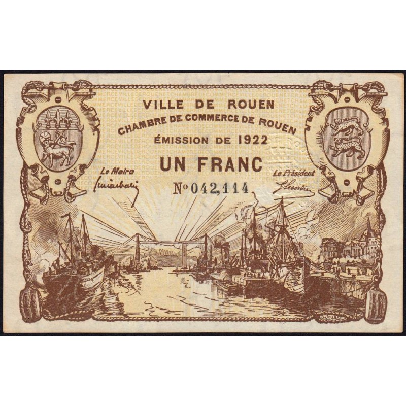 Rouen - Pirot 110-65 - 1 franc - 1922 - Etat : SPL
