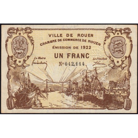 Rouen - Pirot 110-65 - 1 franc - 1922 - Etat : SPL