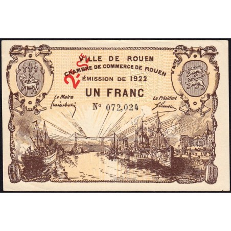 Rouen - Pirot 110-68 - 1 franc - 2ème série - 1922 - Etat : SUP+