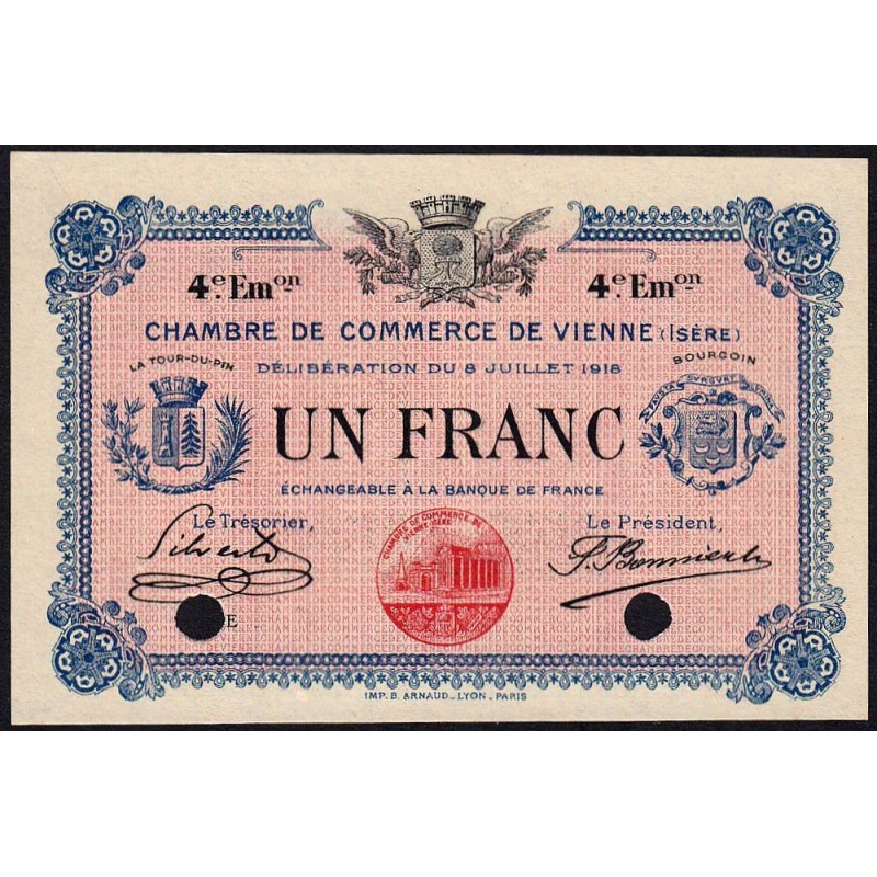 Vienne (Isère) - Pirot 128-24 - 1 franc - Série 122 - 4e émission - 08/07/1918 - Spécimen - Etat : SPL+