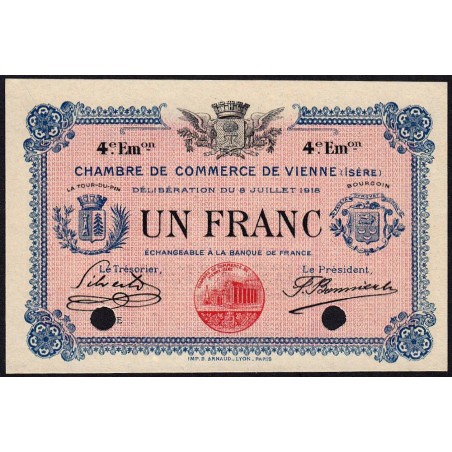 Vienne (Isère) - Pirot 128-24 - 1 franc - Série 122 - 4e émission - 08/07/1918 - Spécimen - Etat : SPL+