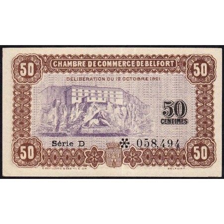 Belfort - Pirot 23-56 - 50 centimes - Série D - 12/10/1921 - Etat : NEUF