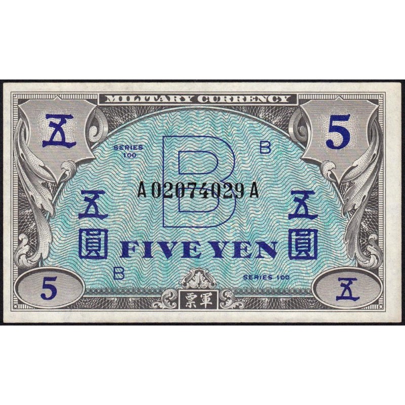 Japon - Occupation alliée - Pick 69a - 5 yen - Lettres B / A A - Série 100 - 1945 - Etat : SUP+