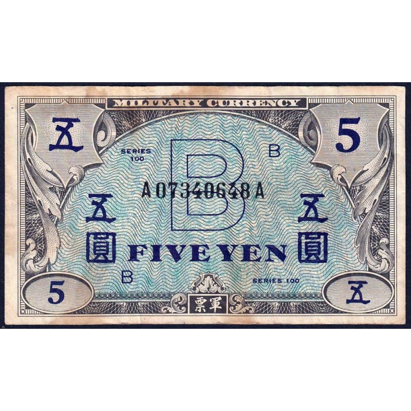 Japon - Occupation alliée - Pick 69a - 5 yen - Lettres B / A A - Série 100 - 1945 - Etat : TB-