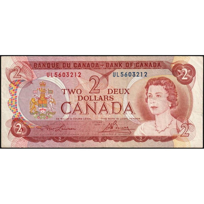 Canada - Pick 86a_1 - 2 dollars - Série UL - 1974 (1975) - Etat : TB+