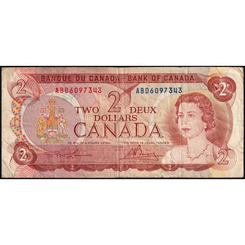 Canada - Pick 86a_2 - 2 dollars - Série ABD - 1974 (1975) - Etat : TB-