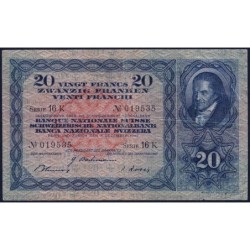 Suisse - Pick 39l_1 - 20 francs - Série 16 K - 04/12/1942 - Etat : TB+ à TTB