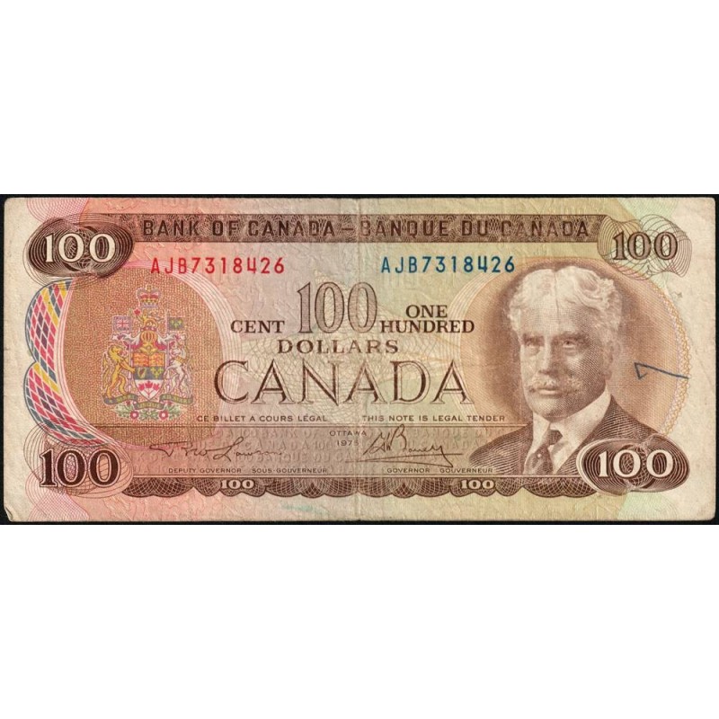 Canada - Pick 91a_2 - 100 dollars - Série AJB - 1975 (1976) - Etat : TB