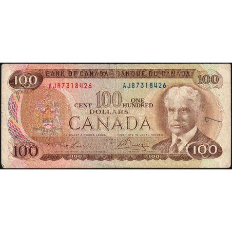 Canada - Pick 91a_2 - 100 dollars - Série AJB - 1975 (1976) - Etat : TB