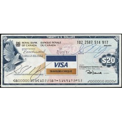 Canada - Chèque Voyage - Banque Royale du Canada - 20 dollars US - 1991 - Etat : TTB+