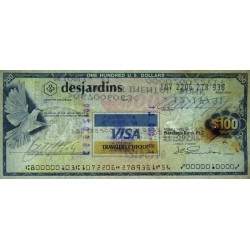 Canada - Chèque Voyage - Desjardins - 100 dollars US - 1991 - Etat : TTB