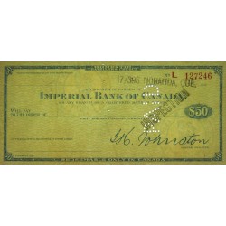 Canada - Chèque Voyage - Imperial Bank of Canada - 50 dollars - 1944 - Etat : TTB