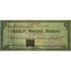 Canada - Chèque Voyage - The Bank of Montreal - 20 dollars - 1933 - Etat : TTB+