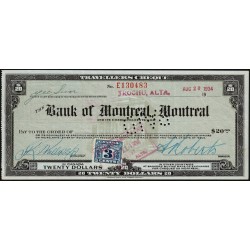 Canada - Chèque Voyage - The Bank of Montreal - 20 dollars - 1934 - Etat : TTB+