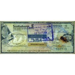 Canada - Chèque Voyage - The Bank of Nova Scotia - 20 dollars US - 1991 - Etat : TTB